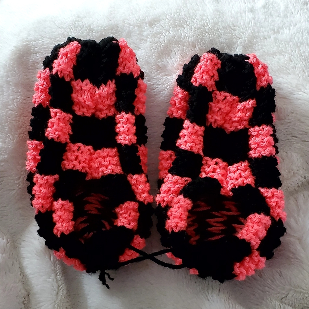 Cozy Coral and Black Checkered Slippers